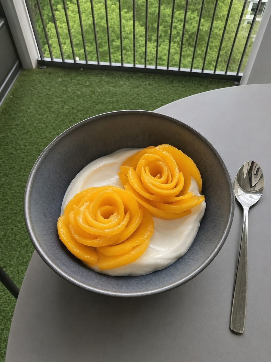 Mango Roses on Coconut Yogurt, a recipe from Bloomplate 250