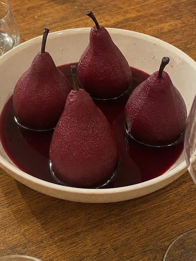 Hibiscus Poached Pears, a recipe from Bloomplate 250